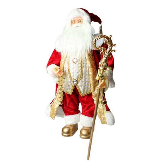 Imagem PAPAI NOEL DECORATIVO COR VERMELHO E DOURADO COM CAJADO 80CM - TOK DA CASA 