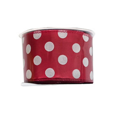 Imagem de FITA ARAMADA DECORADA POLKA 6,3CM X 9,14M COR VERMELHO E BRANCO - GRILLO 52509 - Grillo Ltda