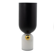 Imagem de VASO DECORATIVO EM METAL E MARMORE COR PRETO, BRANCO E DOURADO 15X15X39CM - LUCATTI  - Lucatti Artes E Decoracoes Ltda