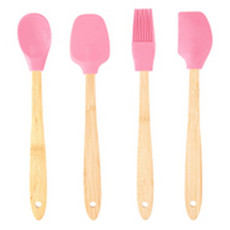 Imagem de CONJUNTO 4 UTENSÍLIOS DE SILICONE COM CABO EM BAMBU ROSA - LYOR - Coliseu Presentes Ltda