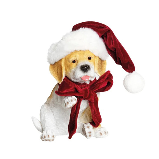 Imagem CACHORRO DECORATIVO BEAGLE COM GORRO E LAÇO (PET MANIA) NATALINO 15X13X21CM - CROMUS 