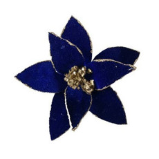 Imagem de POINSÉTIA DECORATIVA NATAL COR AZUL COM DOURADO 22CM - TOK DA CASA  - Oliver Comercio E Distribuicao De Artigo Domestico