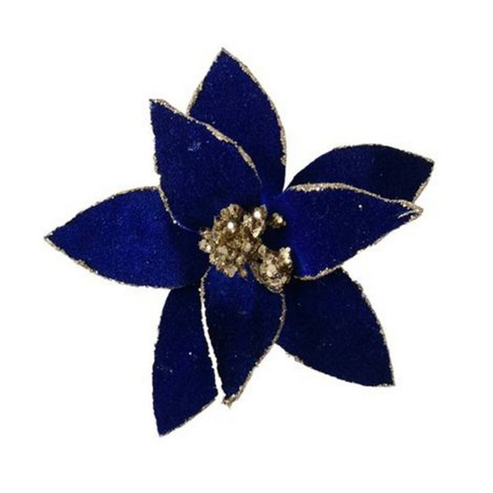 Imagem POINSÉTIA DECORATIVA NATAL COR AZUL COM DOURADO 22CM - TOK DA CASA 