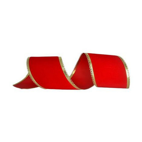 Imagem FITA NATALINA COR VERMELHO COM BORDA DOURADA 10CM X 9.14METROS - TOK DA CASA 