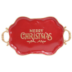 Imagem de BANDEJA MERRY CHRISTMAS COR VERMELHO E DOURADO 54X4,5X29CM - CROMUS  - Cromus Embalagens Ind. E Com. Ltda