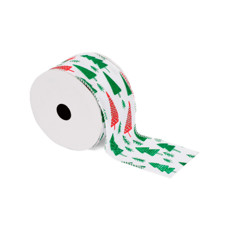 Imagem de FITA ARAMADA DECORADA COM ÁRVORES COR BRANCO, VERDE E VERMELHO 6,3CM X 9,14 METROS - GRILLO 53935 - Grillo Ltda