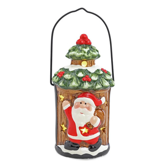 Imagem LAMPARINA COM PAPAI NOEL E LED MOVIDO A PILHAS 2LR44 DE ARGILA 7X7X14CM - CROMUS 