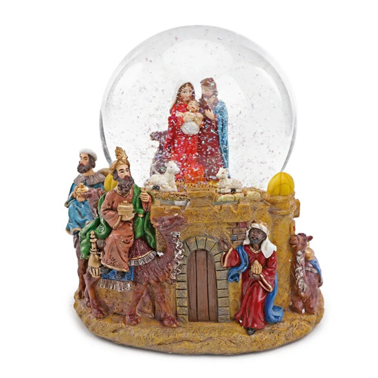 Imagem GLOBO DE NEVE SAGRADA FAMÍLIA COM SOM, MOVIMENTOS E LED COLORIDO 20X20X21CM - CROMUS 