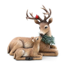 Imagem de RENA DECORATIVA NATALINA COM FILHOTE E GUIRLANDA NO PESCOÇO 15X28X28CM - CROMUS  - Cromus Embalagens Ind. E Com. Ltda