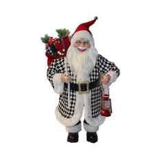 Imagem de PAPAI NOEL DECORATIVO COM SACO DE PRESENTES E LAMPARINA XADREZ COR PRETO E BRANCO 60CM - TOK DA CASA - Oliver Comercio E Distribuicao De Artigo Domestico