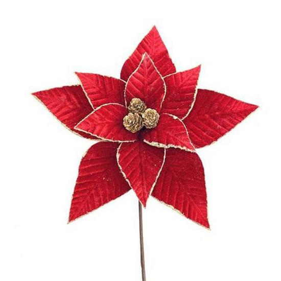 Imagem POINSÉTIA FELICE DECORATIVA COR VERMELHO COM GLITTER DOURADO 50CM - TOK DA CASA 