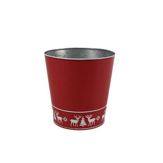 Imagem VASO DECORATIVO NATALINO DE METAL COR BRANCO E VERMELHO COM RENAS E ÁRVORES 20X20X20CM - TOK DA CASA