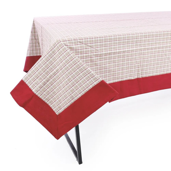 Imagem TOALHA DE MESA XADREZ COR VERMELHO, BEGE E BRANCO 180X140CM - CROMUS 