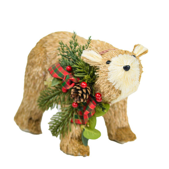 Imagem URSO DECORATIVO NATALINO COM ARRANJO COR MARROM , VERDE E VERMELHO 30CM - CROMUS 