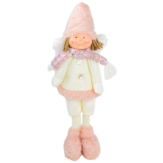 Imagem QUERUBIM DECORATIVO COM GORRO EM PÉ COR BRANCO E ROSA 39CM - GRILLO 50899