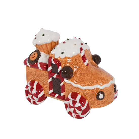 Imagem POTE NATALINO EM FORMATO DE CARRO GINGER DE CERÂMICA 7X13X10CM - GRILLO 53874