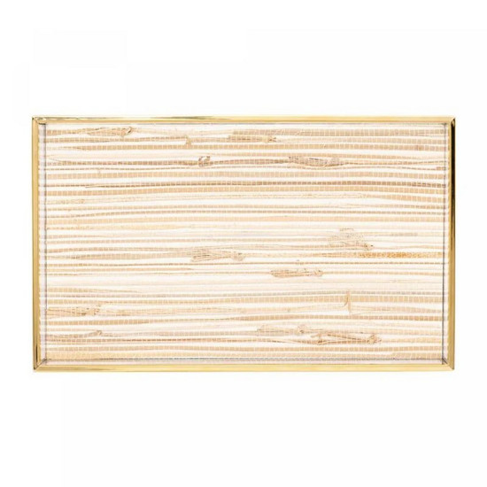 Imagem BANDEJA DE METAL DOURADA COM PALHA 15CM X 25CM X 3CM - LYOR