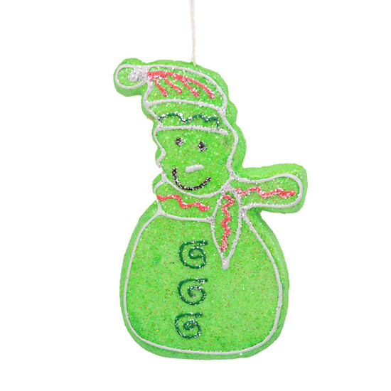 Imagem ENFEITE NATALINO PARA PENDURAR EM FORMATO DE BONECO DE NEVE COR VERDE COM GLITTER 23CM GRILLO 2321 