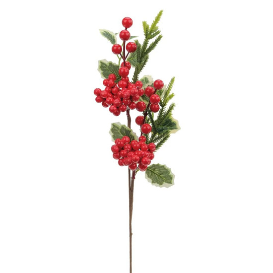 Imagem GALHO DECORATIVO MÉDIO COM FOLHAS E FRUTAS COR VERMELHO E VERDE 40CM - CROMUS 