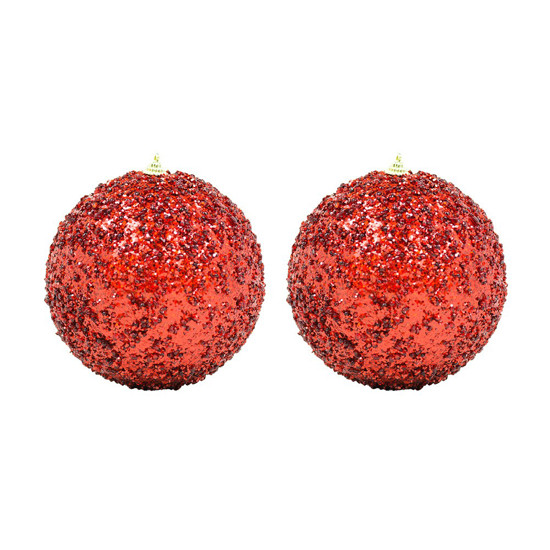 Imagem JOGO DE BOLA NATALINA 2 PEÇAS DE 12CM COR VERMELHO COM GLITTER - GRILLO 54166