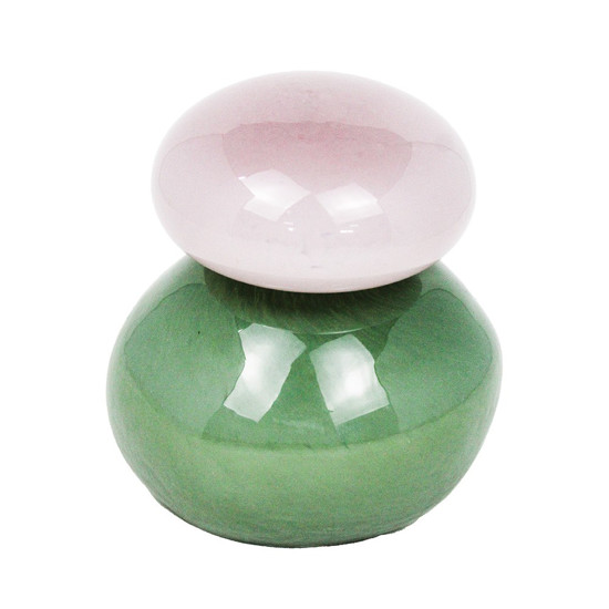 Imagem VASO DECORATIVO DE VIDRO COR VERDE E ROSA COM TAMPA 13CM - CROSS 