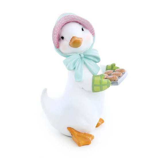 Imagem PATO DECORATIVO DE RESINA COM DONUTS (CUTE FAMILY) COLORIDO 13,5X10,5X19,5CM - CROMUS 