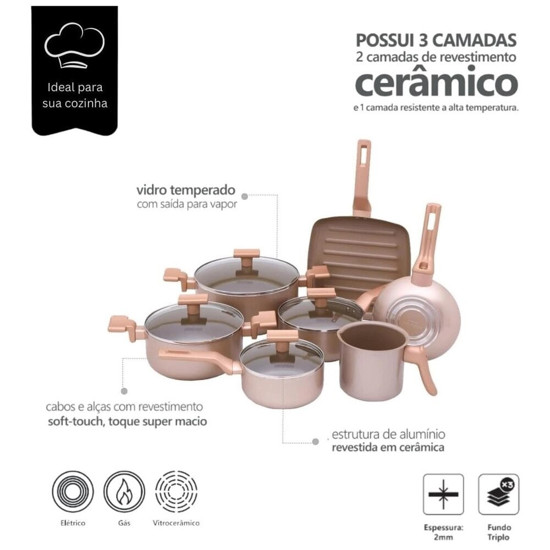 Imagem CONJUNTO 7 PANELAS SARTIN COOK CHAMPANHE MIMO STYLE