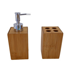 Imagem de KIT ACESSORIOS BANHEIRO LAVABO BAMBU 2 PEÇAS DISPENSER SABONETE PORTA ESCOVAS ECOLOGICO HIGIENICO - Yangzi Brasil Corporation S A 