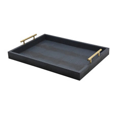 Imagem de BANDEJA DECORATIVA EM MDF E PU COM ALÇA COR AZUL MARINHO E DOURADO 48X35X7,5CM - PARAMOUNT  - Paramount Ind E Com De Plast Ltda