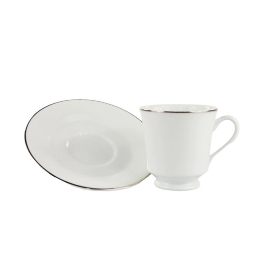 Imagem XÍCARA CAFÉ COM PIRES 60ML PORCELANA COM FILETE PRATEADO ITAMARATY