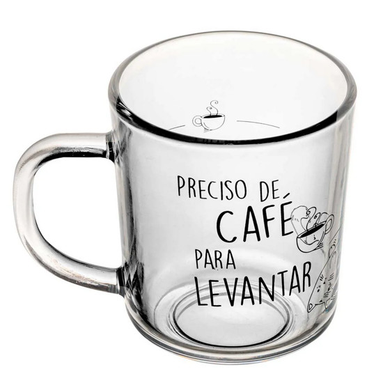 Imagem CONJUNTO DE CANECAS DE VIDRO PRECISO DE CAFÉ P/ LEVANTAR 2 PEÇAS 220ML