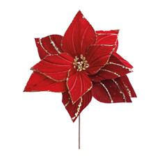 Imagem de POINSÉTIA COM GLITTER COR VERMELHO E DOURADO 30CM COM CABO CURTO  - Cromus Embalagens Ind. E Com. Ltda