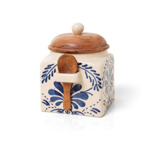 Imagem de POTE COM TAMPA E COLHER VERSAILLES NARSCISO EM CERÂMICA ARTESANAL 15X13CM - COPA&CIA  - Copa Industrial Ltda