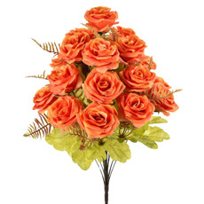 Imagem de BUQUÊ ROSA CETIM X18 LARANJA OUTONO 30X60CM 55250 - Grillo Ltda