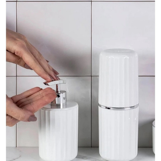 Imagem CONJUNTO DE BANHEIRO GROOVE PORTA ESCOVAS E PORTA SABONETE LÍQUIDO 400ML COR BRANCO