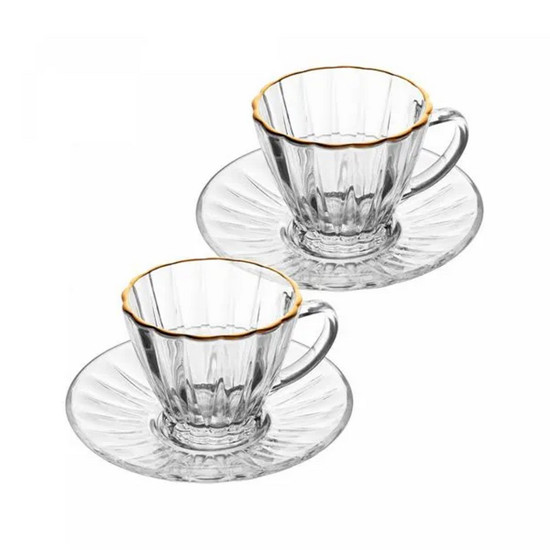 Imagem CONJUNTO 2 XÍCARAS PARA CAFÉ DE CRISTAL COM FIO DOURADO E PIRES RADIAL 70ML 