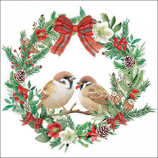 Imagem JOGO DE GUARDANAPO ESTAMPADO SPARROWS IN WREATH FSC MIX 20 UNIDADES DE PAPEL 33X33CM