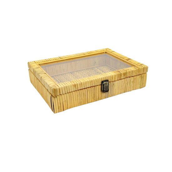 Imagem CAIXA DECORATIVA DE RATTAN E VIDRO COR NATURAL 07X32X23CM 