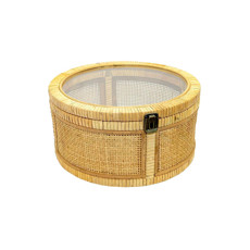 Imagem de CAIXA DECORATIVA DE RATTAN E VIDRO COR NATURAL G 30X30X15CM  - Lucatti Artes E Decoracoes Ltda