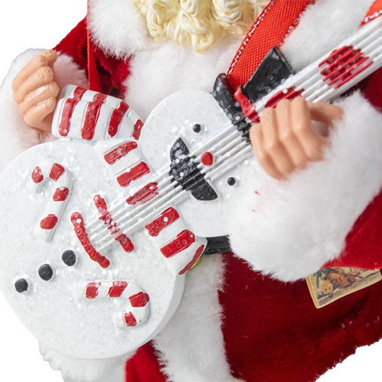 Imagem PAPAI NOEL EM PÉ COM GUITARRA COR VERMELHO E BRANCO COM GLITTER 30CM 