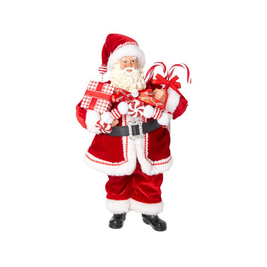 Imagem PAPAI NOEL EM PÉ COM PRESENTES E BENGALA COR VERMELHO E BRANCO 30CM 