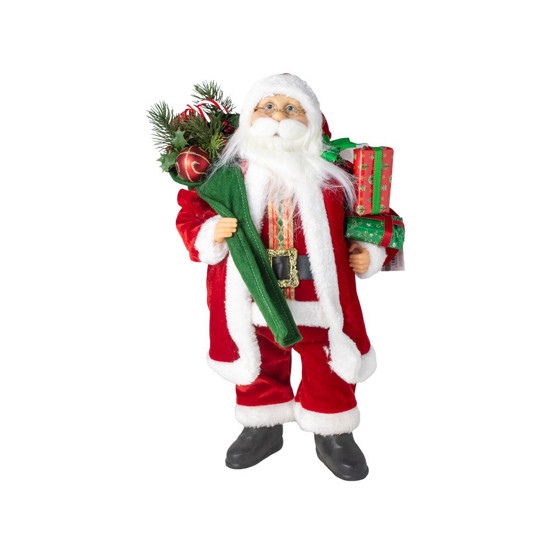 Imagem PAPAI NOEL EM PÉ COM SACO E PRESENTES COR VERMELHO E VERDE 45CM