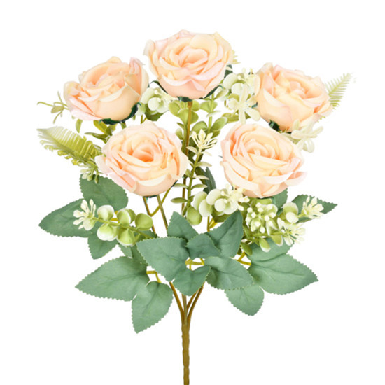 Imagem BUQUÊ DECORATIVO DE ROSAS CHAMPAGNE EM PLÁSTICO MOLÁVEL 31X5CM - GRILLO