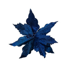 Imagem de FLOR POINSETIA DECORATIVA AZUL COM GLITTER CABO CURTO 27CM  - Cromus Embalagens Ind. E Com. Ltda