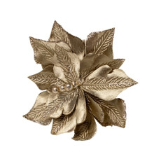 Imagem de FLOR POINSETIA DECORATIVA COR CHAMPANHE COM GLITTER CABO CURTO 25CM  - Cromus Embalagens Ind. E Com. Ltda