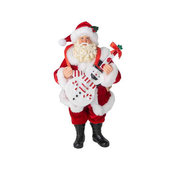 Imagem PAPAI NOEL EM PÉ COM GUITARRA COR VERMELHO E BRANCO COM GLITTER 30CM 