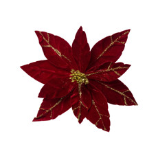 Imagem de FLOR POINSETIA DECORATIVA VERMELHA COM GLITTER DOURADO CABO CURTO 40CM - Cromus Embalagens Ind. E Com. Ltda