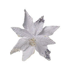 Imagem de FLOR POINSETIA DECORATIVA BRANCA COM GLITTER CABO CURTO 33CM - Cromus Embalagens Ind. E Com. Ltda