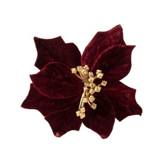 Imagem de FLOR POINSETIA DECORATIVA COR VERMELHO VELUDO COM DOURADO 15CM CABO CURTO  - Cromus Embalagens Ind. E Com. Ltda