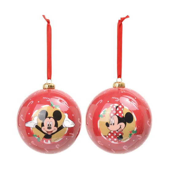 Imagem JOGO DE BOLA NATALINA MICKEY E MINNIE COLORIDO 2 PEÇAS DE 12CM - CROMUS 